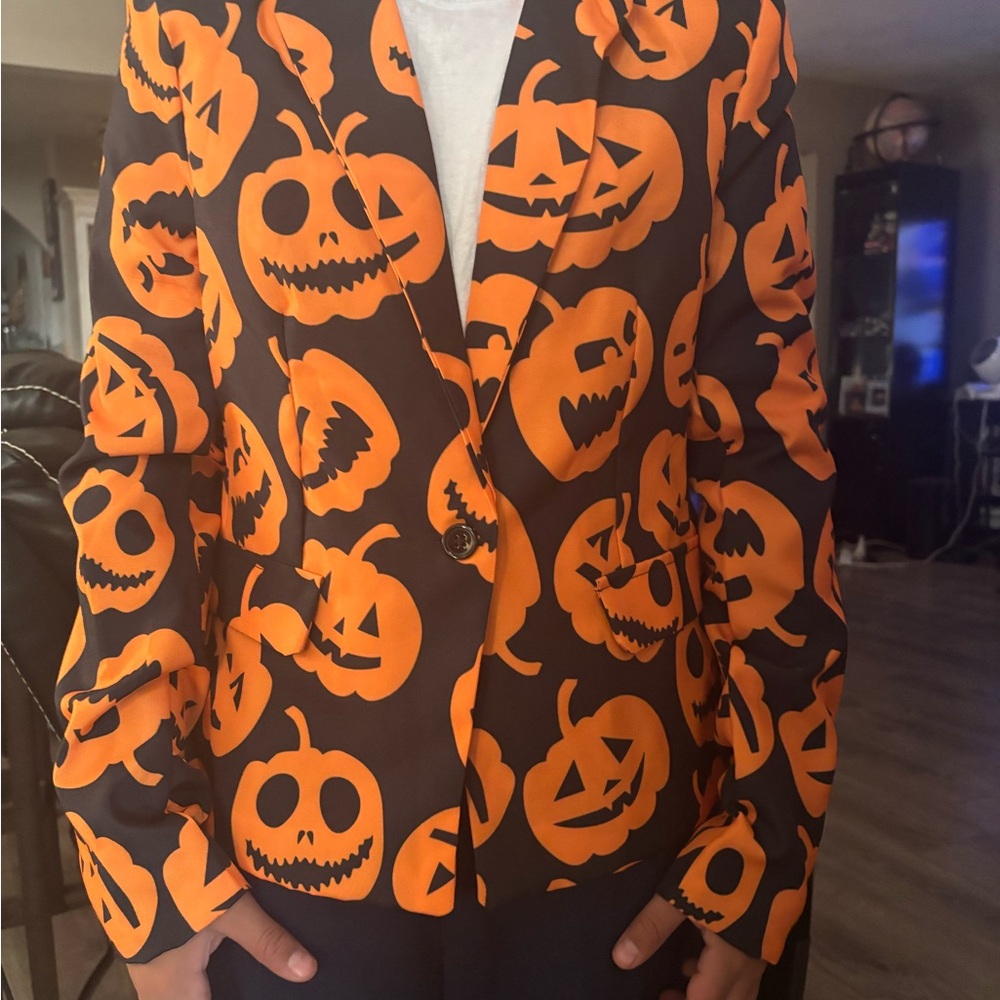 Spirit Halloween Pumpkin Blazer – Adult M (38–40) Jack-O’-Lantern Suit Jacket